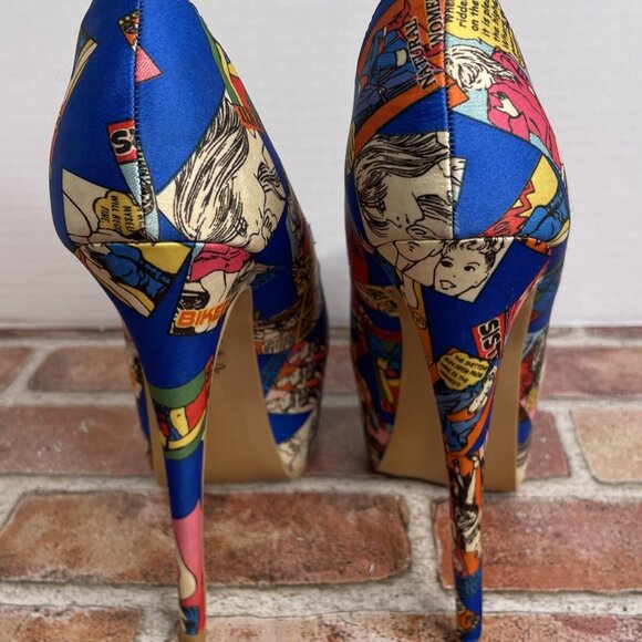Shoe Republic LA. Size-9- Blue Comic Book stiletto platform heels - Picture 5 of 11